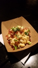 Loaded Mac' n' Cheese with Nuke's Pepper Bacon, Cheddar cheese, and green onions